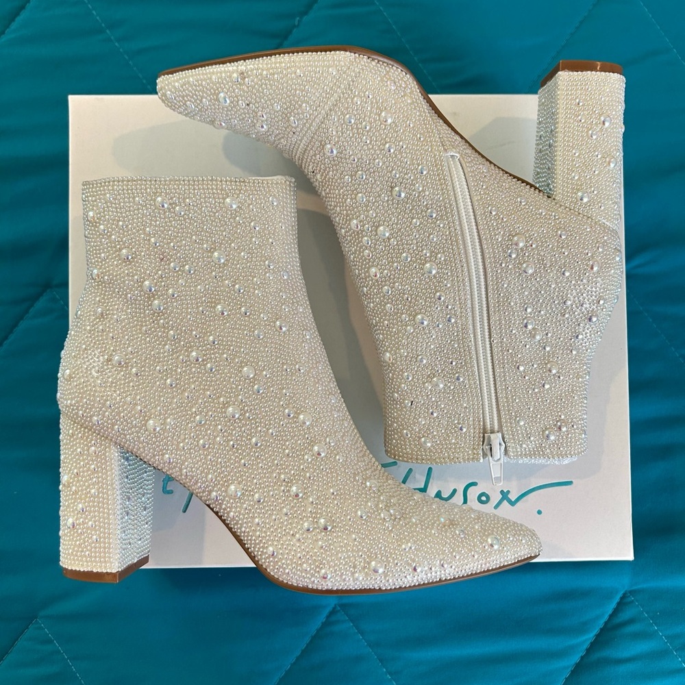 Betsey Johnson Ivory Pearl Embellished Ankle Booties